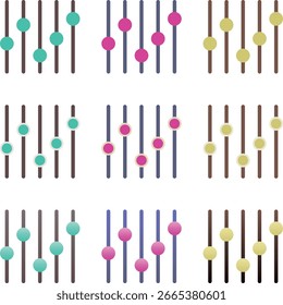Vector set of colorful equalizer slider icons without background. Minimal design for interfaces, apps, audio projects, and presentations