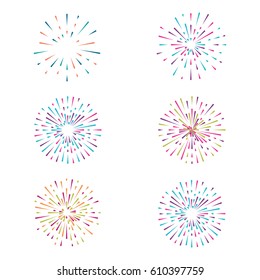 Vector set with colorful fireworks on white background