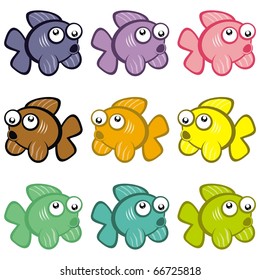 Vector Set of Colorful Fish Cartoon Cute Design