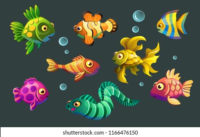 Vector set of colorful fishes