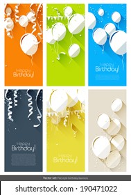 Vector set of colorful flat birthday banners 