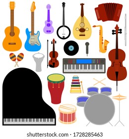 Vector set of colorful flat design musical instruments