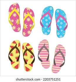 Vector Set Of Colorful Flip Flops Illustration Isolated On White Background