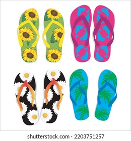 Vector Set Of Colorful Flip Flops Illustration Isolated On White Background
