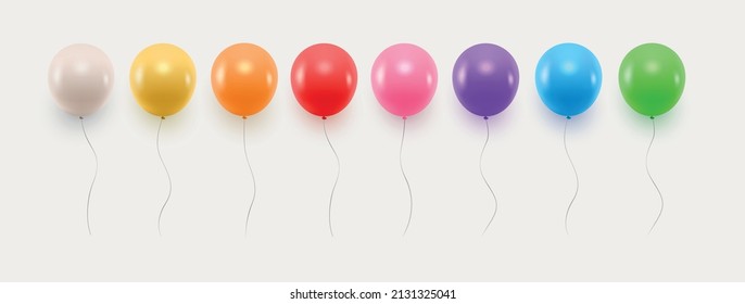 Vector set of colorful floating balloons with ribbons