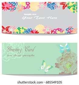 Vector set Colorful flowers and peony with butterfly For background and text