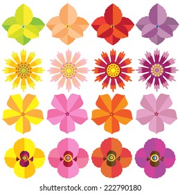 Vector set of colorful flowers of various kinds.