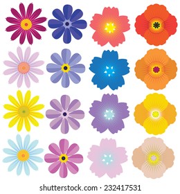 Vector set of colorful flowers of various kinds. 