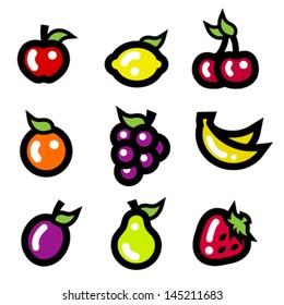 Vector set of colorful fruit icons.