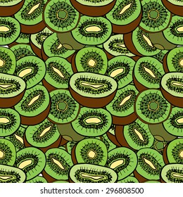 Vector set of colorful fruit kiwi doodle. Healthy food abstract background. Isolated on white. Hand drawn illustration