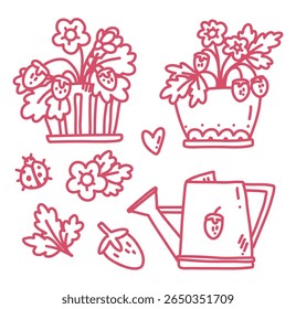 Conjunto de Vector con fresas coloridas. ilustración para impresiones, tarjetas, pegatinas
