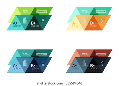 Conjunto vectorial de infografías geométricas de colores para diseño de flujo de trabajo, diagrama, opciones de número o diseño web de navegación