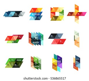 Conjunto vectorial de infografías geométricas de colores para diseño de flujo de trabajo, diagrama, opciones de número o diseño web de navegación