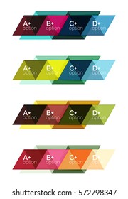 Conjunto vectorial de infografías geométricas de colores para diseño de flujo de trabajo, diagrama, opciones de número o diseño web de navegación