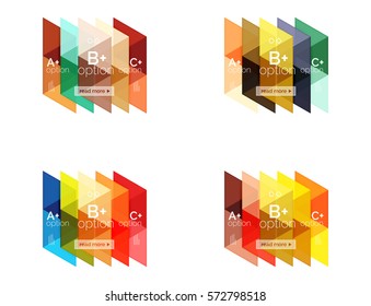 Conjunto vectorial de infografías geométricas de colores para diseño de flujo de trabajo, diagrama, opciones de número o diseño web de navegación