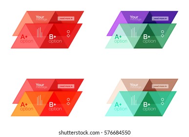 Conjunto vectorial de infografías geométricas de colores para diseño de flujo de trabajo, diagrama, opciones de número o diseño web de navegación