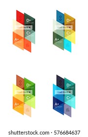 Conjunto vectorial de infografías geométricas de colores para diseño de flujo de trabajo, diagrama, opciones de número o diseño web de navegación