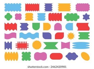 Vector set of colorful geometric shapes. Cute abstract minimalist shapes, stars, streams, circles. Modern abstract graphic design elements. Vector illustration. Flat design