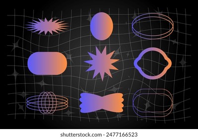 Vector set of colorful geometric shapes and elements. Gradient elements