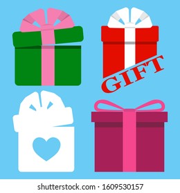 Vector set of colorful gift boxes with bows and ribbons..