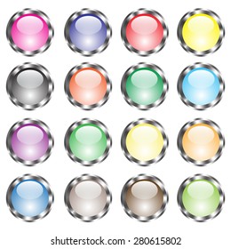 Vector Set of Colorful Glass Buttons Isolated on White Background