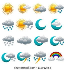 Vector set of colorful glossy weather icons.