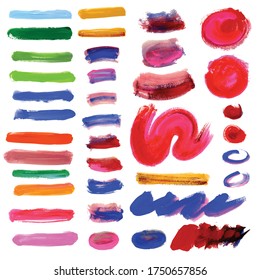 Vector set of colorful grunge brush strokes. Set of watercolor hand paint brush strokes on paper drawing. Usable for advertisement, banners, card, book cover, brochure, decoration, poster and etc.
