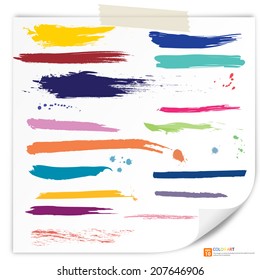 Vector set of colorful grunge brush strokes. Set of watercolor hand paint brush strokes on paper drawing