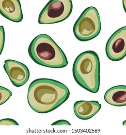 vector set of colorful half  fresh avocado.  isolated on white background.
