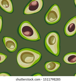 vector set of colorful half and whole of fresh avocado.  isolated on white background.