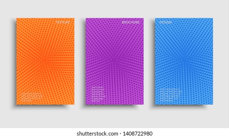 Vector set colorful halftone brochures. Modern grainy textured design background. Vibrant graphic trendy design.
