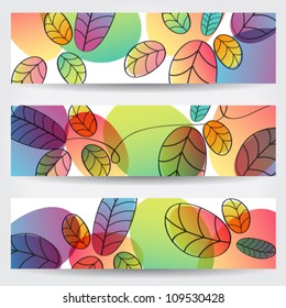 Vector set of colorful, hand drawn style autumn leaves banners illustration
