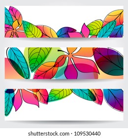 Vector set of colorful, hand drawn style autumn leaves banners illustration