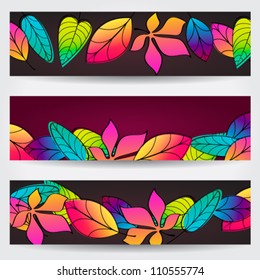 Vector set of colorful, hand drawn style autumn leaves banners illustration