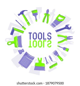 Vector set with colorful hand tools for house renovation. Handyman service logo