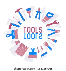 Vector set with colorful hand tools for house renovation. Handyman service logo