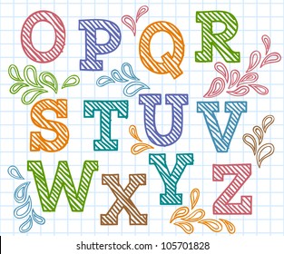 Vector set with colorful hand written ABC letters