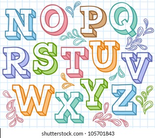 Vector set with colorful hand written ABC letters