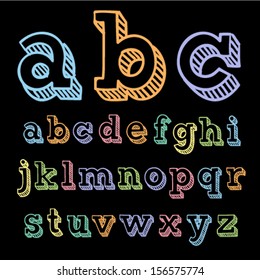 Vector set with colorful hand written ABC letters