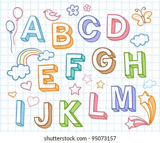 Vector set with colorful hand written ABC letters