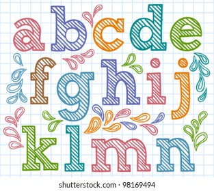 Vector set with colorful hand written ABC letters