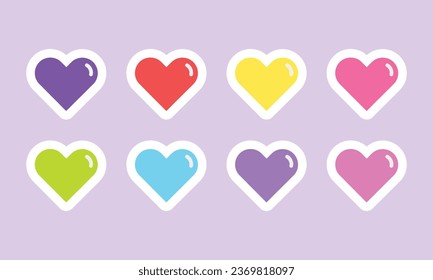 Vector set of colorful heart shaped stickers. collection of different romantic heart icons.
