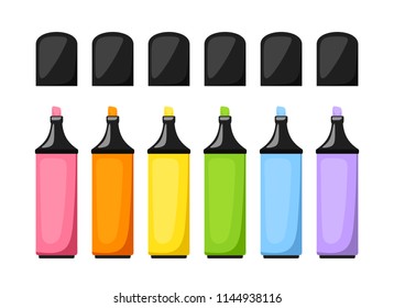 Vector set of colorful highlighter pens isolated on a white background. 