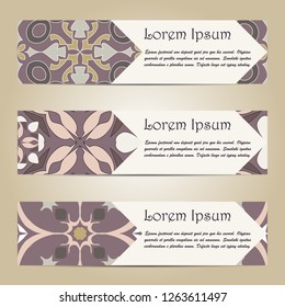 Vector set of colorful horizontal banners for business and invitation. Portuguese, Azulejo, Moroccan; Arabic; asian ornaments. Geometric and floral motifs