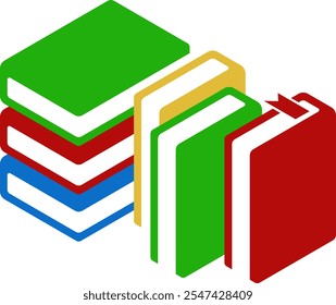 Vector Set of Colorful Horizontal and Vertical Stacks of Books in Isometric.Education Infographic Template Design with Books Pile.Set of Book Icons in Flat style isolated
