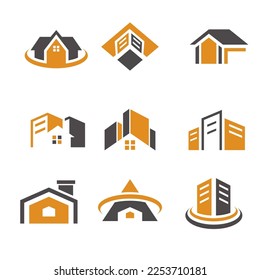 Vector set of colorful houses of various shapes consisting of buildings, 3D houses, house silhouettes, house with yard, house top view and more