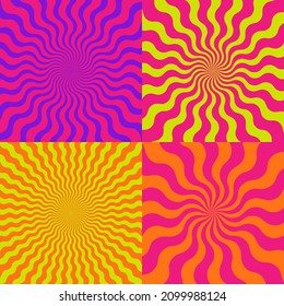 Vector set of colorful hypnotic retro psychedelic backgrounds. Comic style.