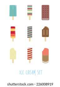 Vector set with colorful ice cream \ Minimal style \ Flat design