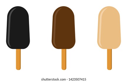 Vector set of colorful ice creams on a stick with different flavor isolated on light background