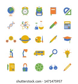 Vector set with colorful icons in flat style with school, college, learning and education symbols. 